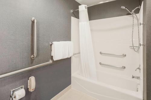迪尔菲尔德芝加哥迪尔菲尔德原住客栈 的带淋浴和白色浴缸的浴室