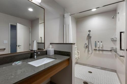 桑达斯基Fairfield by Marriott Inn & Suites Sandusky的一间带水槽和淋浴的浴室