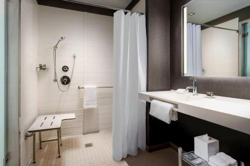 斯帕坦堡AC Hotel by Marriott Spartanburg的一间带水槽和淋浴的浴室