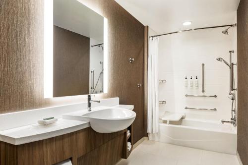Camp HillSpringHill Suites by Marriott Camp Hill的浴室配有盥洗盆、卫生间和浴缸。