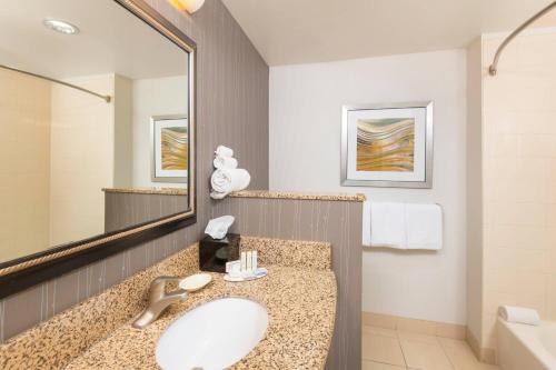 凤凰城凤凰城北/欢乐谷万怡酒店的一间带水槽和镜子的浴室