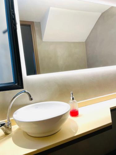 门多萨Casa Champagnat的浴室设有白色水槽和镜子