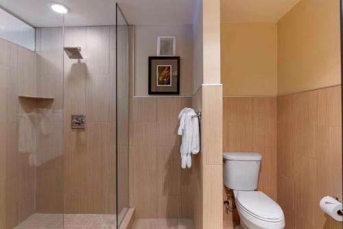 胡德里弗胡德里弗贝斯特韦斯特Plus酒店的一间带卫生间和玻璃淋浴间的浴室