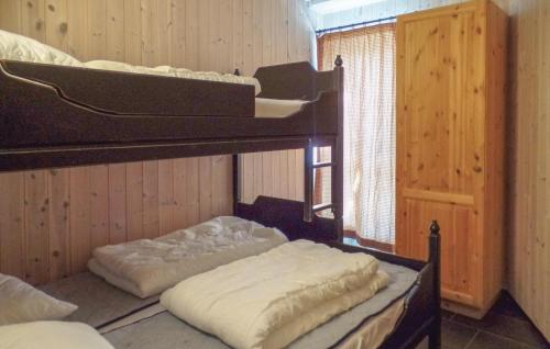 海姆瑟达尔Pet Friendly Apartment In Hemsedal With House A Mountain View的带钢琴的客房内的两张双层床