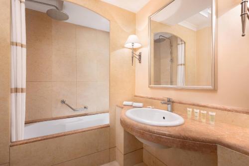 罗马罗马中心公园万豪酒店的一间带水槽、浴缸和镜子的浴室