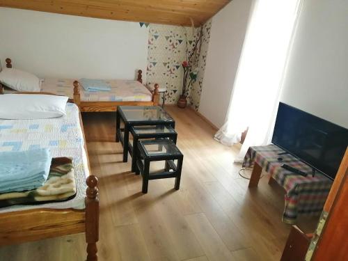索科矿泉村Apartmani ,studija i sobe Savić的一间设有两张床和一张桌子及椅子的房间