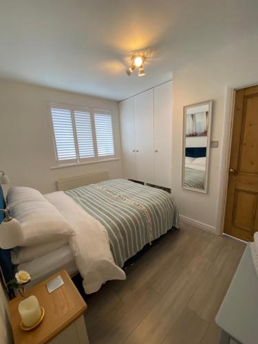 布里克瑟姆Little Trevio - seaside haven with parking and sea views的一间卧室设有一张床和一个窗口