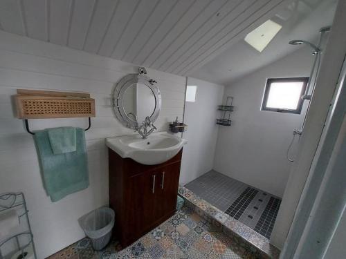 TromraSeafield Cabin的一间带水槽和镜子的浴室