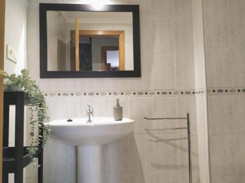 奥维多Apartamento en OVIEDO,WIFI的一间带水槽和镜子的浴室