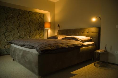 奥拉宁鲍姆Apartment Henriette的一间卧室配有一张大床和两个枕头