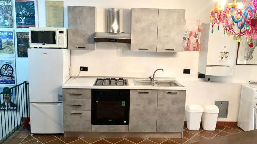 诺瓦拉Casa Atelier的厨房配有炉灶、水槽和冰箱。