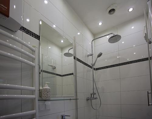 盖尔森基兴SK Apartments - Liborius的带淋浴的浴室和玻璃门