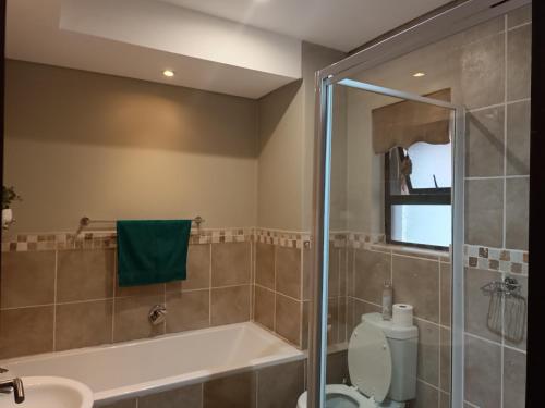 布隆方丹Apartment A8 inside Bains Lodge的带淋浴、浴缸和卫生间的浴室