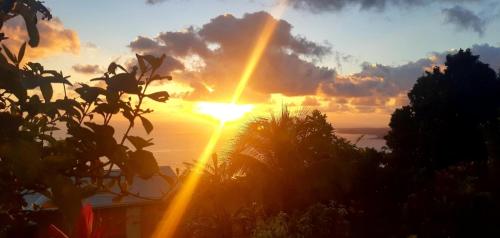 "SunRise Inn" Nature Island Dominica的夕阳西下,天空中