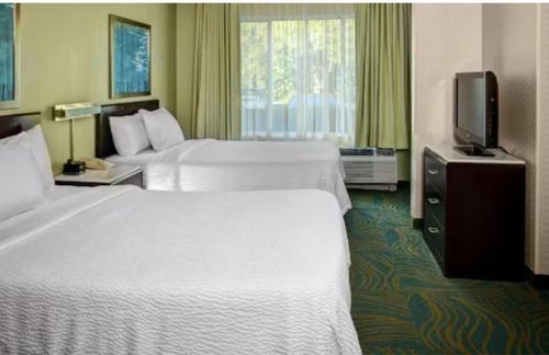 辛辛那提King's Inn Mason,Ohio的酒店客房设有两张床和电视。