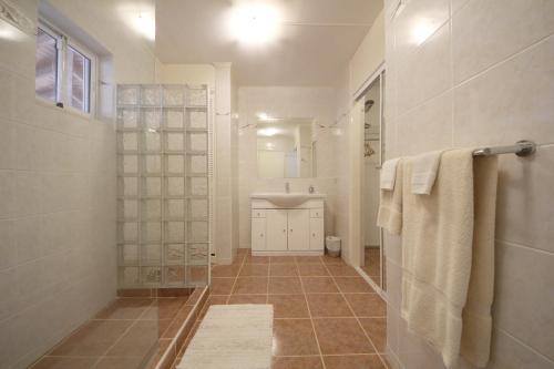 棕榈滩龙舌兰花园酒店的带淋浴和盥洗盆的浴室