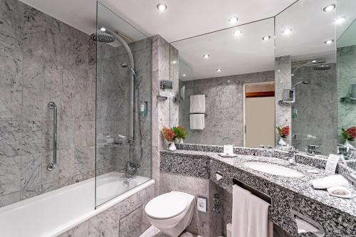 格尔利茨格尔利茨酒店的浴室配有卫生间、盥洗盆和淋浴。