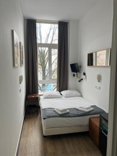 阿姆斯特丹MAX Hotel Amsterdam的一间卧室设有一张床和一个大窗户
