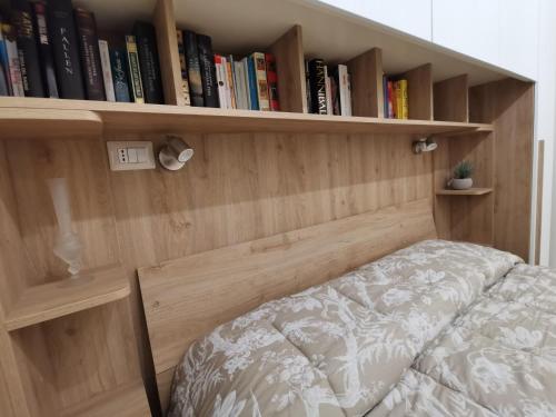 克罗托内Casa Marinella的一间卧室配有床和书架