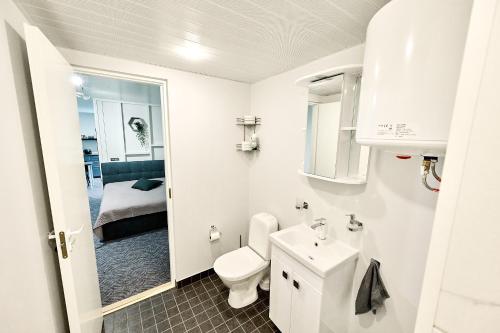 Suure-JaaniLehola Apartment - kontaktivaba sissepääs的白色的浴室设有卫生间和水槽。