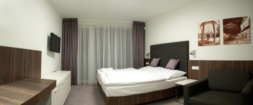 鲁哈科维斯博豁达酒店的配有一张床和一把椅子的酒店客房
