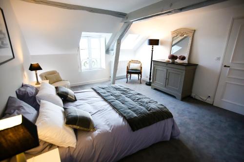 卢瓦尔河畔圣丹尼斯L’Atelier的一间卧室配有一张大床和镜子