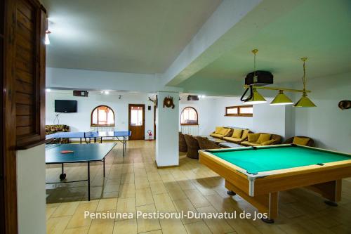 杜纳厄图德乔斯Pensiunea Pestisorul的客厅配有台球桌