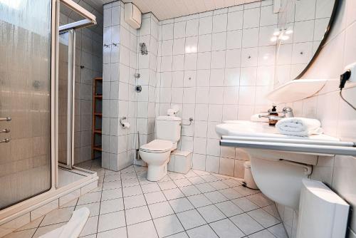 库克斯港Haus Horizont H513的浴室配有卫生间、盥洗盆和淋浴。