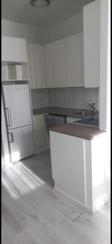 科科拉Royal Katariina的白色的厨房配有水槽和冰箱