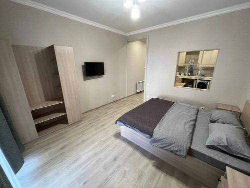 尼古拉耶夫FOX Rooms 90的一间卧室配有一张床和一台平面电视