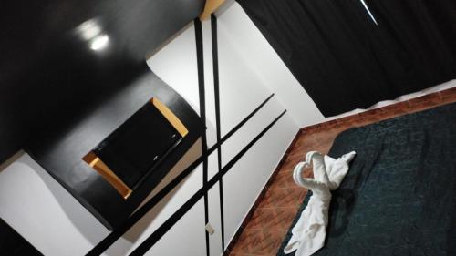 墨西哥城Hotel Florencia的卧室配有一张床和电视,享有风景。