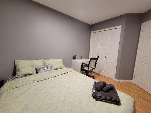 加蒂诺Comfy Private Bedroom near Downtown Ottawa/Gatineau的一间卧室配有一张床和一张书桌