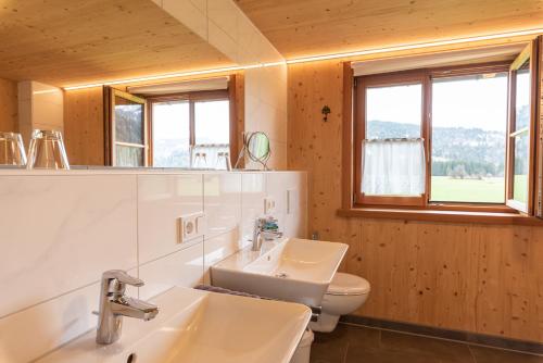 奥伯斯特多夫Ferienwohnungen Weiler的一间带水槽和卫生间的浴室以及窗户。