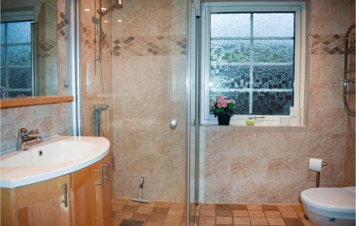 GärsnäsStunning Home In Grsns With Kitchen的一间带水槽和淋浴及窗户的浴室