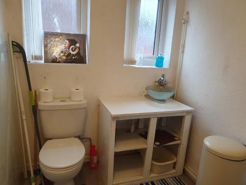 LitherlandLitherland Apartment的一间带卫生间和水槽的小浴室