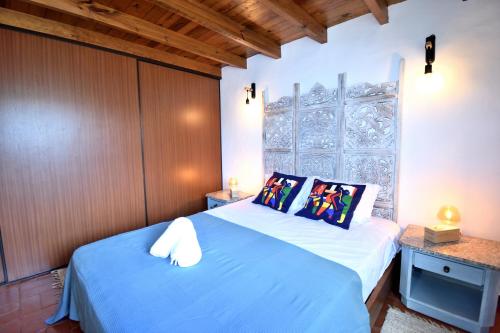 阿尔戈什Casa Coriska的一间卧室配有蓝色的床和两个枕头