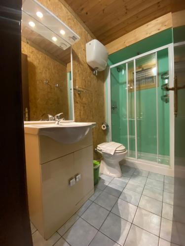 蒙泰亚尔真塔廖camping feniglia的一间带水槽、淋浴和卫生间的浴室
