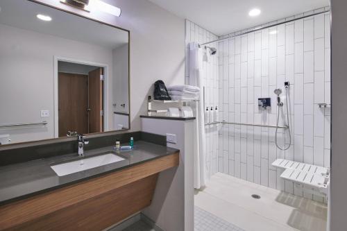德斯普兰斯Fairfield Inn & Suites by Marriott Chicago O'Hare的一间带水槽和淋浴的浴室