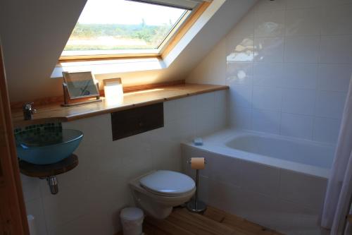 莫尔坦L'Aide Frechu的一间带卫生间、水槽和窗户的浴室