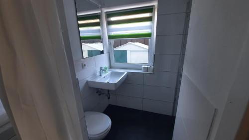 费尔德基希Green Hill Rooms的一间带卫生间、水槽和窗户的浴室