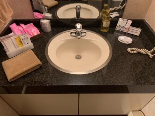 小樽Hotel HANAMIZUKI-Adult Only的浴室内带盥洗盆的浴室台面
