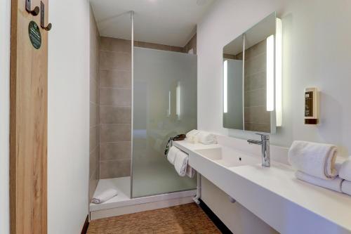 第戎B&B HOTEL Dijon Valmy Toison d'or的一间带水槽和淋浴的浴室