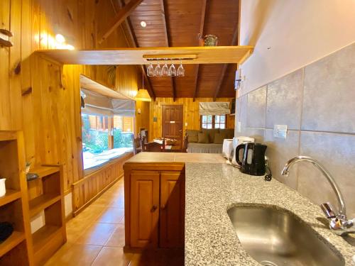 圣马丁德洛斯Villa Cümen的厨房配有水槽和大浴缸