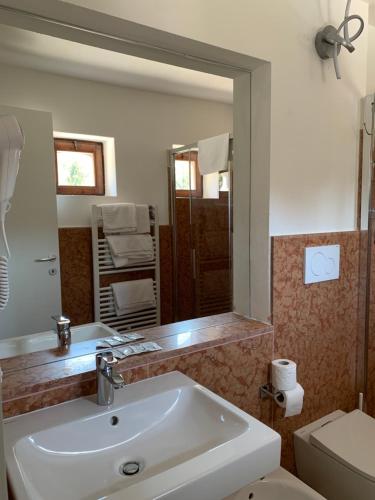 圣塔布罗焦迪瓦尔波利切拉Agriturismo Ca' Verde的一间带水槽、卫生间和镜子的浴室