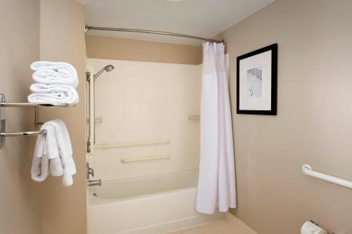 杰克逊维尔SpringHill Suites by Marriott Jacksonville North I-95 Area的浴室配有浴缸和淋浴及浴帘