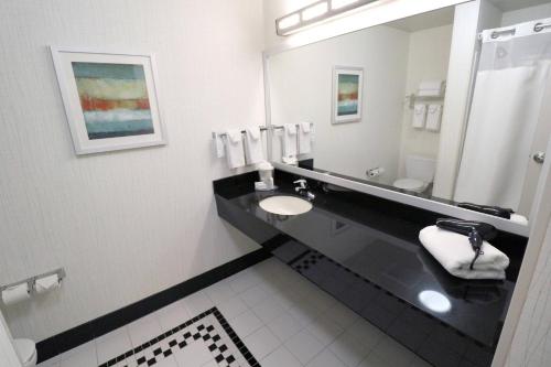 德梅因德梅因机场费尔菲尔德客栈的一间带水槽和大镜子的浴室