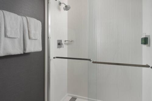 夏洛特阿罗伍德万怡酒店的浴室里设有玻璃门淋浴