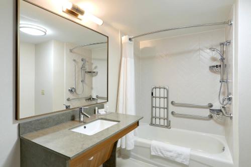 阿弗内尔伍德布里奇费尔菲尔德客栈&套房酒店的一间带水槽、浴缸和镜子的浴室
