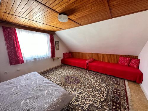 切拉德纳Ubytování u Přadků的客厅设有红色的沙发和窗户。