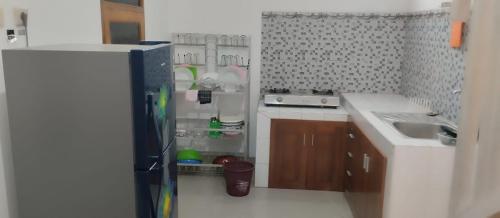 井里汶WIEN HOMESTAY CIREBON - B7 Family Homestay的一间带冰箱和水槽的小厨房